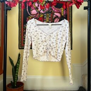 White long sleeve crop top with lavender flowers